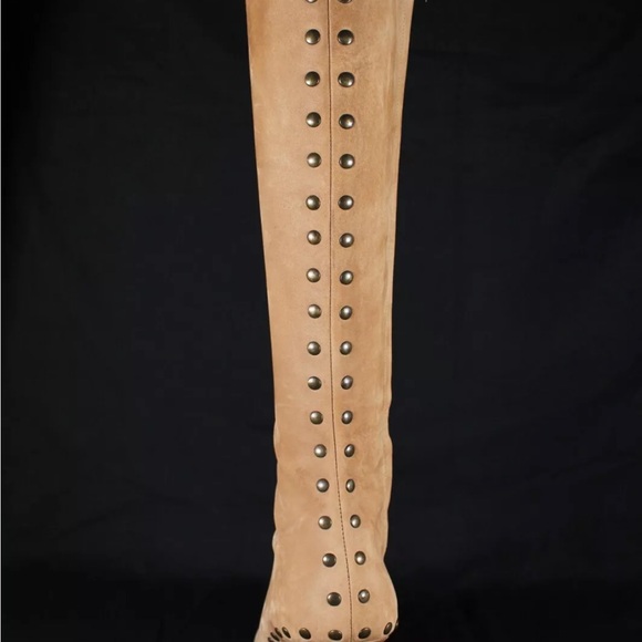 JIMMY CHOO Camel Suede Studded Detail Pointed Toe High Heel Knee Boots 37 - Picture 7 of 13